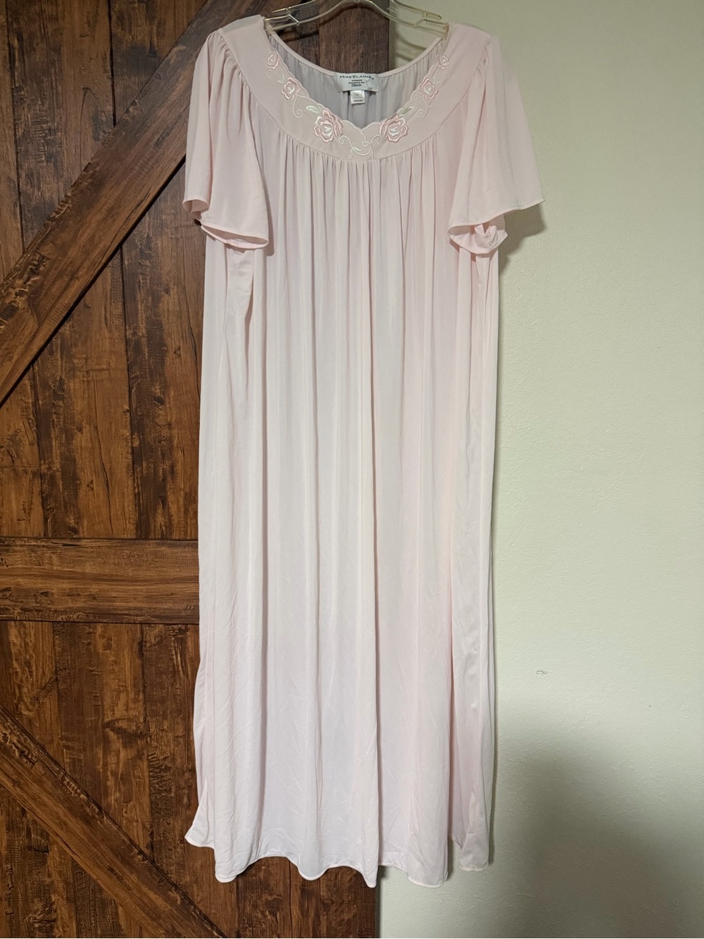 Miss Elaine’s Women Embroidered Short-Sleeve Long  Embroidered Nightgown Pink 1X